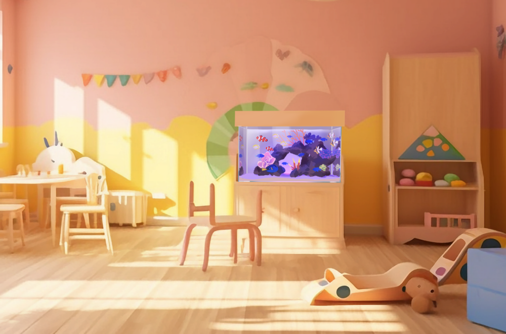 幼稚園や認定こども園、保育園に設置した場合の水槽設置イメージ画像